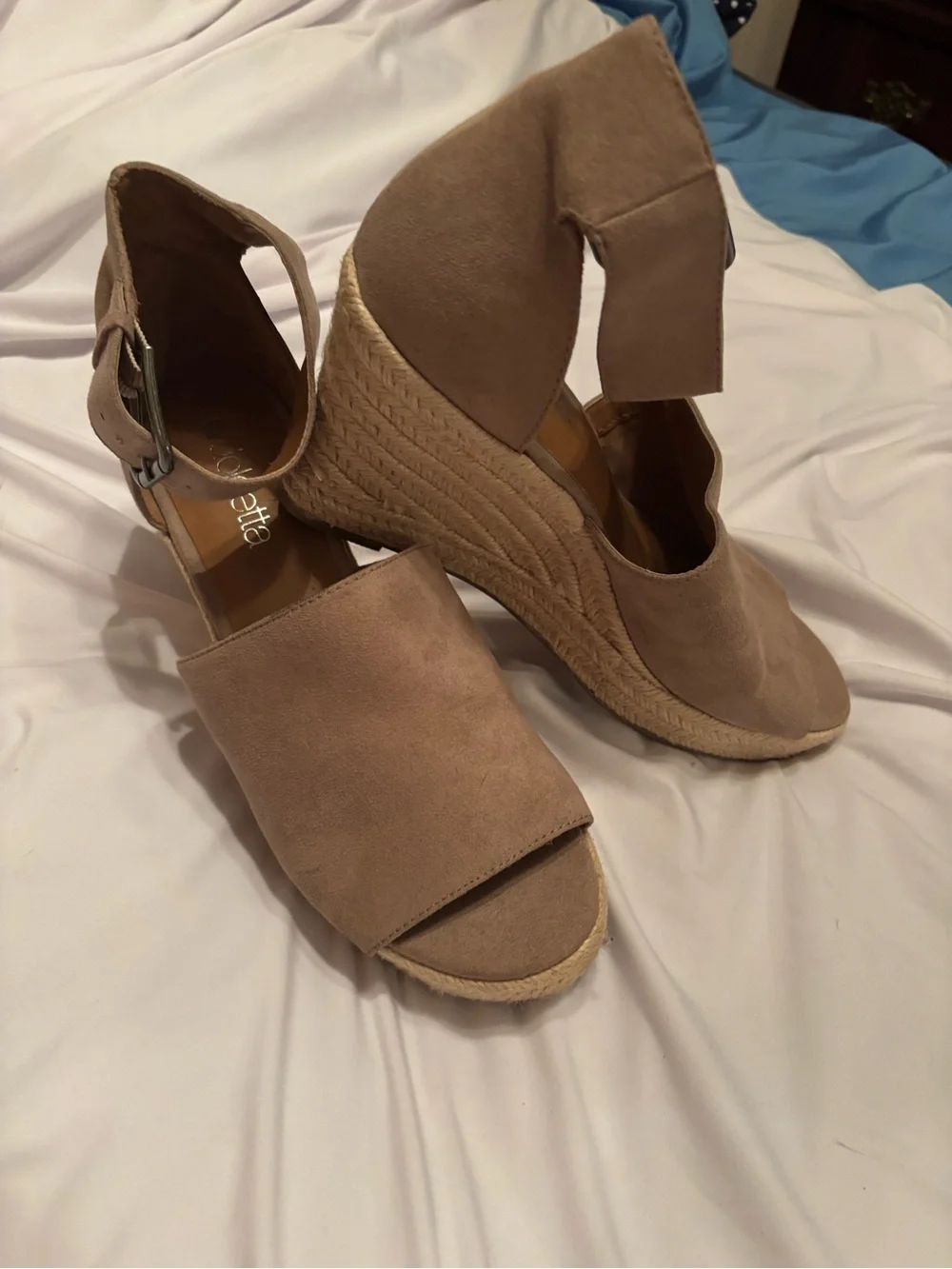 Wedge Espadrille Sandals in Taupe with Ankle Strap
